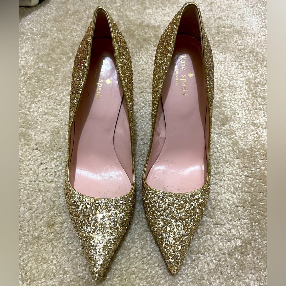Kate Spade gold glitter pumps 8B
